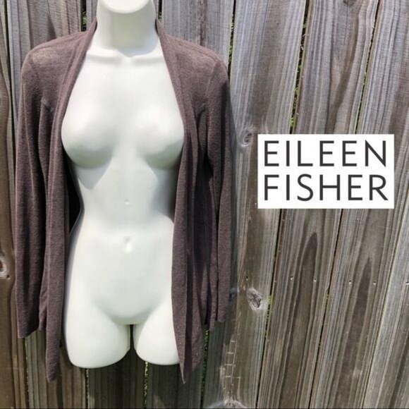 Eileen Fisher Linen Cardigan PP Petite Brown Open Sweater Top 2 4 - Picture 1 of 8